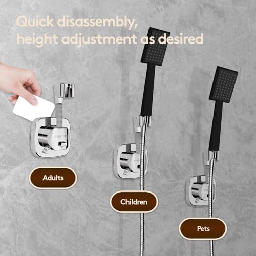FERCOSEN Silver Shower Head Holder with Suction, 360° Swivel & Storage Hook