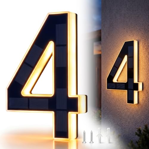 Saker 9 Inch Solar House Numbers - Waterproof Outdoor Address Sign, Lighted for Home (Variation 4)