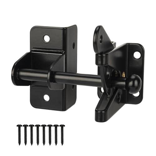 HILLMASTER Black Self-Locking Gate Latch for Wooden Fence & Gate, Heavy Duty Outdoor Hardware