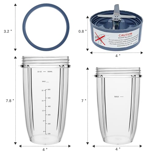 PODCAY Nutribullet Replacement Cups & Extractor Blade Set, 32oz & 24oz for 600W/900W Pro Blenders