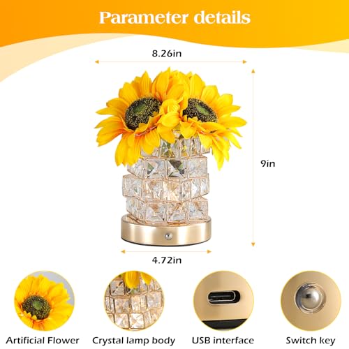 Sunflowers Flower Lamp - Cordless Touch Table Lamp with 3 Light Modes for Gifts & Decor