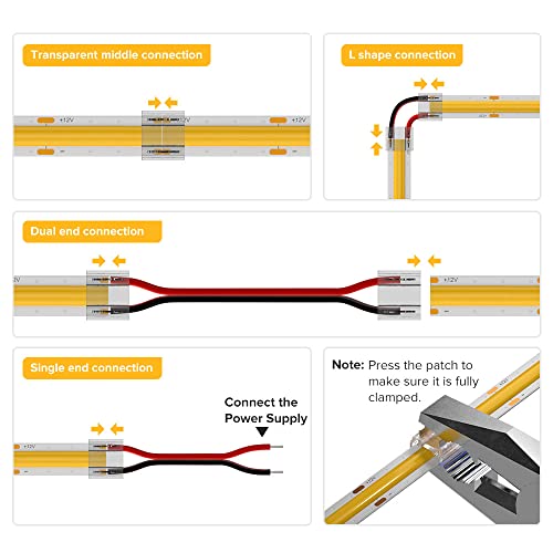 8mm FCOB COB LED Strip Connector Kit 14pcs Transparent, 2 Pin Extension Wires