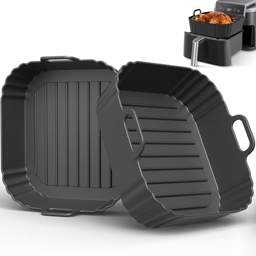 PINTAUR Square Silicone Air Fryer Liners 5-6.5QT Black for Ninja AF141/181