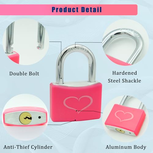 2 Pack Pink Padlock with 3 Keys, Locker Lock with 1-9/16" (40 mm) Wide Aluminum Lock Body, Padlock Keyed Alike for Gym Locker, Gate, Sheds, Storage Unit, Fence, Toolbox