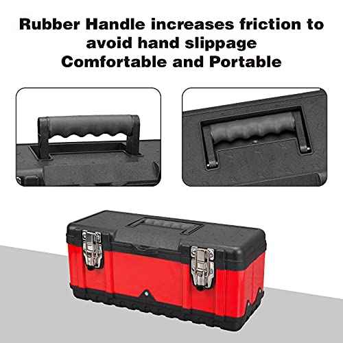 Steel Tool Box 15.5 Inch Small Portable Tool Organizer Box with Built-in Short Non-slip Handle Car Box with Removable tray