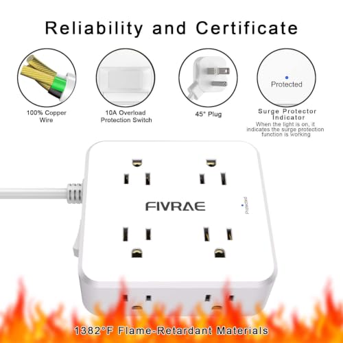 White 10Ft Extension Cord with 8 Outlets & 4 USB Ports - Surge Protector
