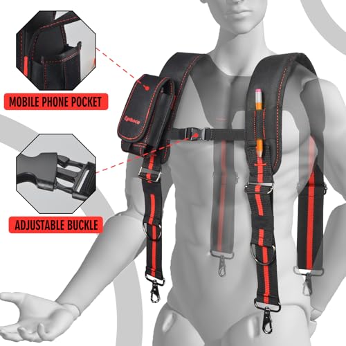 Heavy Duty Tool Belt Suspenders ? Adjustable X-Back Padded Shoulder Harness with Universal Hooks ? Tactical Work Suspenders for Electricians, Carpenters, Construction