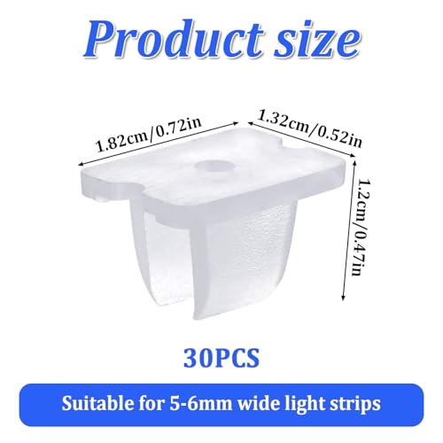 Sliverdew 30 pcs Waterproof LED Strip Mounting Clips for 5-6mm Neon Light, Translucent