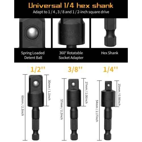 Katerk 1/4 Bit Holder Key Chain Cool Gadgets, Drill Bit Holder for Impact Driver, w/Impact Socket Adapter for Drills, 360¡Æ Rotatable and Hex 1/4" 3/8" 1/2" Drill Socket Adapter for Automotive DIY