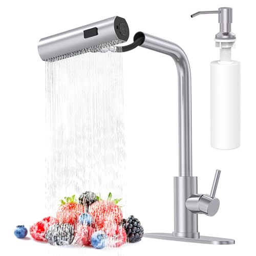 AVSIILE Brushed Nickel Kitchen Faucet with Pull Down Sprayer & Soap Dispenser, Touch On