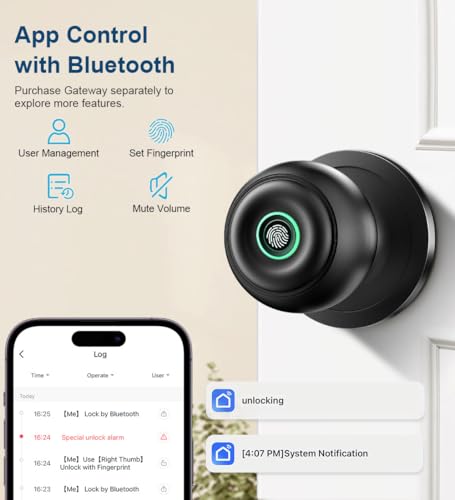KLLOQUE Matte Black Smart Fingerprint Door Lock with Keyless Entry & App Control