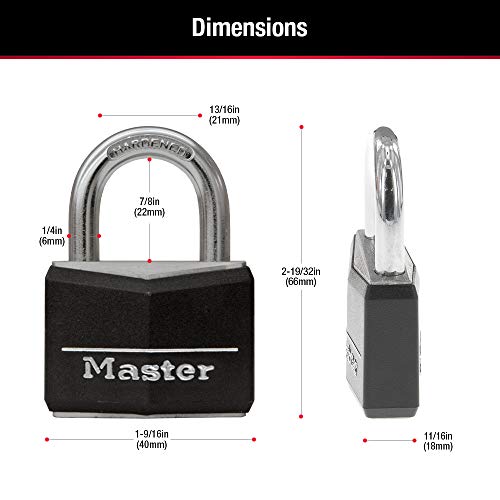 Master Lock 141D Keyed Padlock - Black Covered Aluminum Lock for Gym Locker - 1 Pack