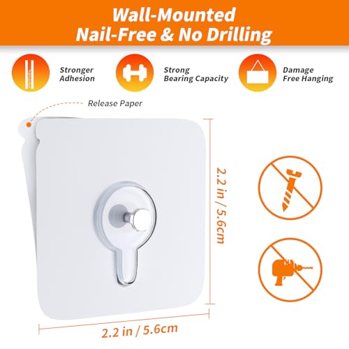 Coolpa 8mm 24PCS Adhesive Wall Hooks No Nails for Kitchen Bathroom Home Office