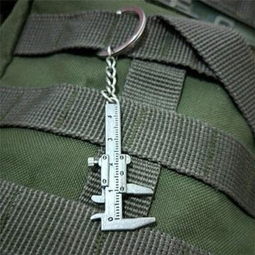 Silver Fashion Mini Vernier Caliper Keychain Zinc Alloy 3D Movable Precision Miniature Pocket Vernier Caliper Keyring, Car Keychain, Vernier Calipers