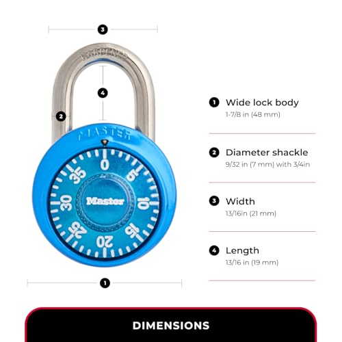 Master Lock Blue Combination Padlock 1528BLUEC Keyless Locker Security