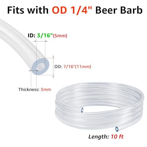 WELLBOM 10ft Kegerator Beer Line 3/16