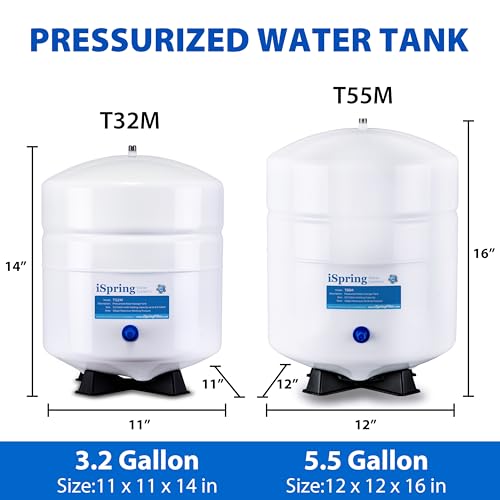 iSpring T32M 3.2 Gallon Pressurized Water Storage Tank with Ball Valve for Reverse Osmosis Systems, White
