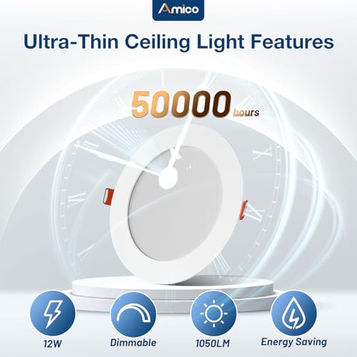 Amico 6 Inch White LED Recessed Ceiling Light 12-Pack, 5 CCT Dimmable, 1050LM