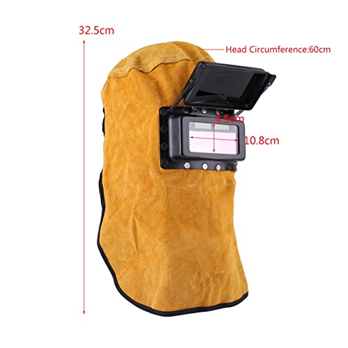 Cowhide Leather Welding Hood,Welding Helmet Mask with Auto Darkening Filter Lens,Pancake Hood Welding Mask Auto Darkening for Welding Workplaces