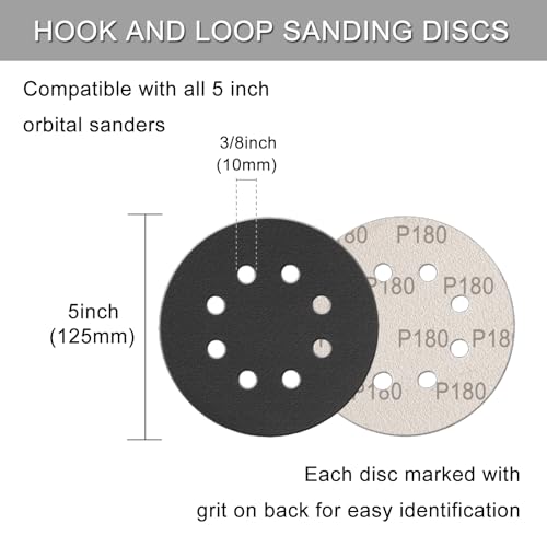 Rvetol 100Pcs 5 Inch Wet Dry Sanding Discs Grit 180-3000 Assortment