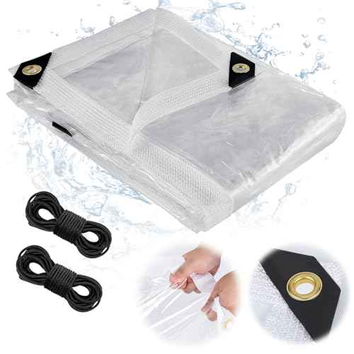 Aulock 10 x 12ft Ultra Clear Tarp Waterproof - Heavy-Duty Vinyl Plastic Tarpaulin with Grommets, Thicken Transparent PVC Windproof Patio Enclosure for Winter Chicken Coop Window Balcony