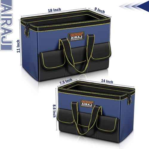 Tool Bag 2-Pack Set | AIRAJ 18" & 14" Portable Tool Storage Bag | Wide Mouth Tool Bags for Men and Women | Small Tool Tote | Tool Organizer for Home Repairs,Garage Storage,Professional Work | Tool Box