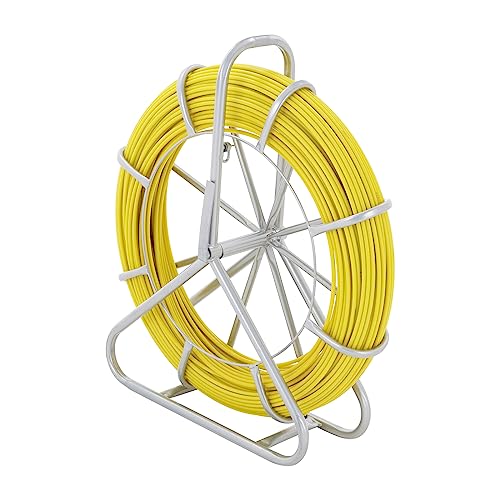 VEVOR Fiberglass Fish Tape 425 FT x 1/4 inch, Fish Tape Duct Rodder Puller with Durable Steel Stand, Non-Conductive Fishtape Wire Cable Running Rod for Walls, Floor and Electrical Conduit