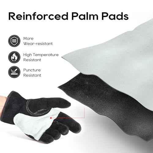 TOPDC Leather Work Gloves for Men or Women, Cowhide Leather Gloves for Gardening, Tig/Mig Welding, Chainsaw, Farm, Ranch, Reinforced Palm, Adjustable Cuff, Cotton Lining, Firm Grip & Durable, L