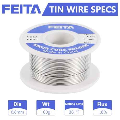 FEITA Sn63-Pb37 High Purity Tin Leaded Rosin Core Solder Wire for Electrical Soldering, With 1.8% Solder flux, 183¡É Melting Point (0.8mm, 100g)
