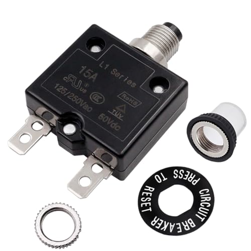 SMSEACE 15A Waterproof Electric Button Circuit Breaker L1 Series with Manual Reset