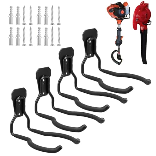 Juformin Black 4 Pack Garden Power Tool & Garage Wall Hooks - Heavy Duty Weedeater & Tool Storage Racks