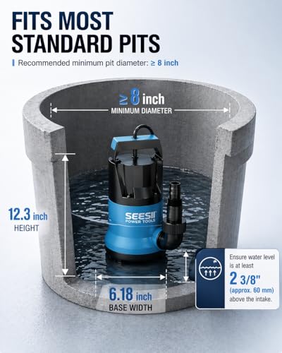 Seesii 1HP Submersible Water Pump - Royal Blue, 4755 GPH, 36ft Lift, Hose Kit Included