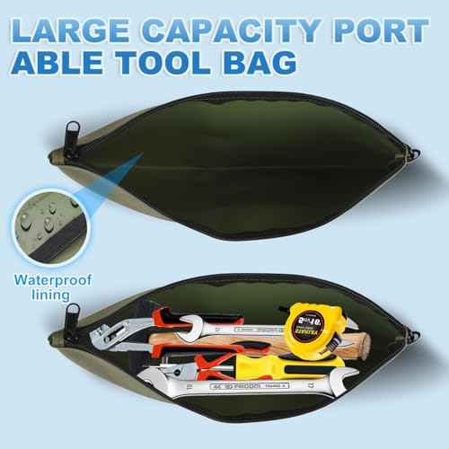 Versatile Tool Bag Organizer ? 3-Pack Zipper Pouches bag with metal carabiner, Ideal Tool Pouch for Mechanics, Electricians, and DIY Enthusiasts?£¨3 Color Pack,Tan, Navy Green, Black£©