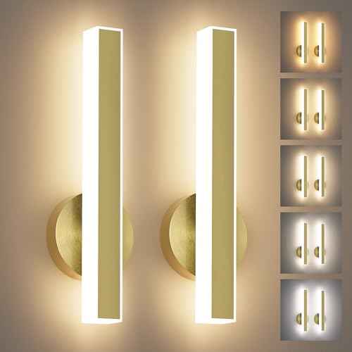 Aipsun Gold Wall Sconce Hardwired Modern LED 18W Wall Sconce Set of Two, 15.7Inches Wall Lights for Living Room Bedroom Hallway, 5CCT