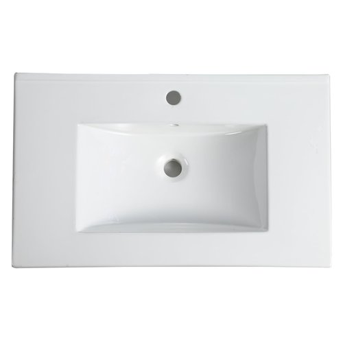 30 Inch Ceramic Vanity Top, 29.9"D x 18.3"W x 6.7"H, Glossy White(Only Basin) (White + Ceramic + American Design-1)