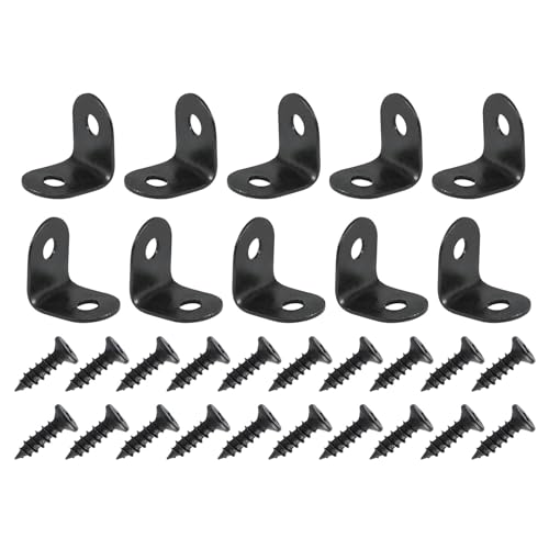 DTGN 0.47x0.47x0.35 Inch Black Metal Corner Brackets 12-Pack with Screws
