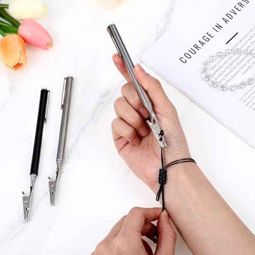 4Pcs Stainless Steel Alligator Clips, Telescopic Metal Wire Clamp, Bracelet Helper Tool with Pen Clip, Extended Clip for Mechanic Jewelry Home Repair Jewelry Fastening Picking Items