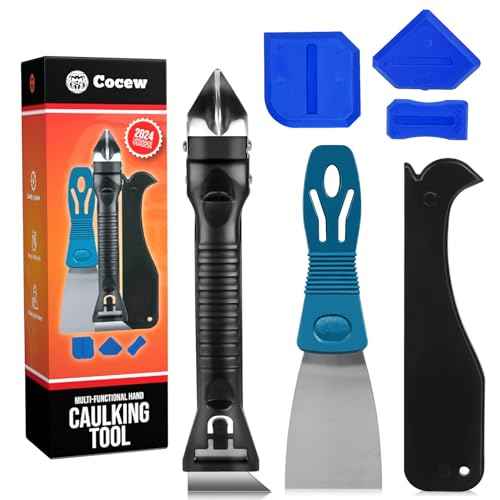 Silicone Caulking Tool Kit, Caulk Remover Tool, Putty Knife Scraper, 3 Glass Glue Corner Scrapers, Grout Removal Tool with Stainless Steel Head for Kitchen Bathroom and Window