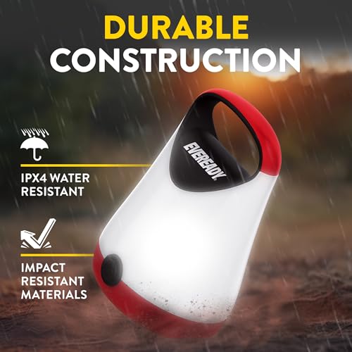 Eveready LED Camping Lantern X-250 100 Hour Bright Tent Light Water-Resistant, 1 Pack Red & Black