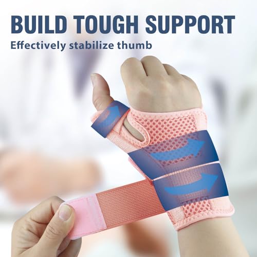 Thumb Brace, Thumb Spica Splint for Right Hand or Left Hand for Arthritis Pain & Support, Trigger Thumb Splint and Stabilizer for Carpal Tunnel Pain Relief, Tendonitis, Sprain, Pink
