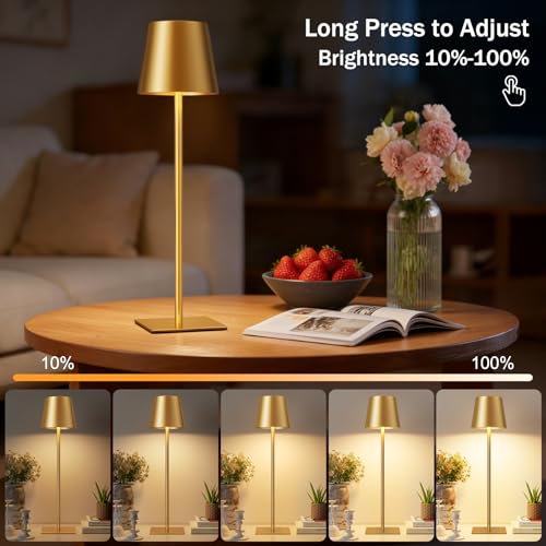 Kakanuo Gold Rechargeable Cordless Table Lamp Set - 2 Pack, Touch Dimmable, Portable
