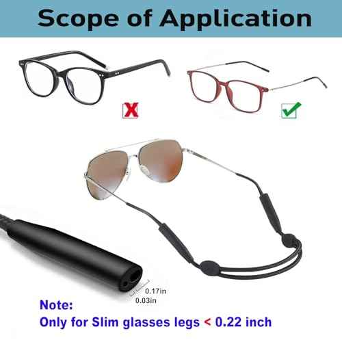 Glasses Strap for Slim Leg - Adjustable Eyeglasses Strap, Sunglasses Straps Holder for Men Women - No Tail Glasses holder Eyewear Retainers Eye Glass String Straps(4pcs Black 14inch)