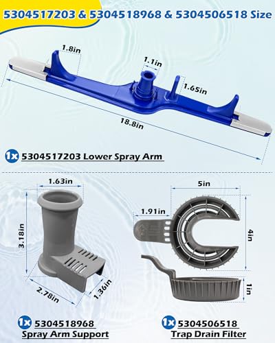 IWIWE 5304517203 Blue Dishwasher Lower Spray Arm Kit for Frigidaire & More (3 Pack) - Fits 5304518968 & 1545680