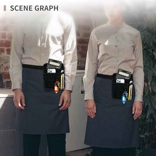 Restaurant Waiter Waist Money Pouch Bag, Serving Apron, Check Holder with Multiple Pockets, Adjustable Belt for Waitress