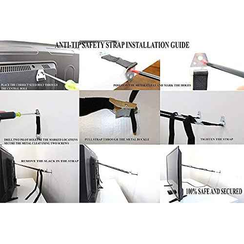 Heavy Duty Metal Anti Tip Straps - Adjustable Safety Furniture Wall Anchors for Baby Proofing Flat Screen TVs, Dressers, Bookcases, Cabinets - No Plastic Parts - Pack of 2