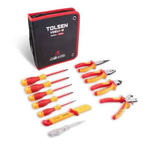Tolsen 11-Piece VDE Insulated Set, 1000V Insulated Electrician Tool Set, with Insulated Phillips and Slotted Screwdrivers, Insulated Pliers, and Wire Stripper