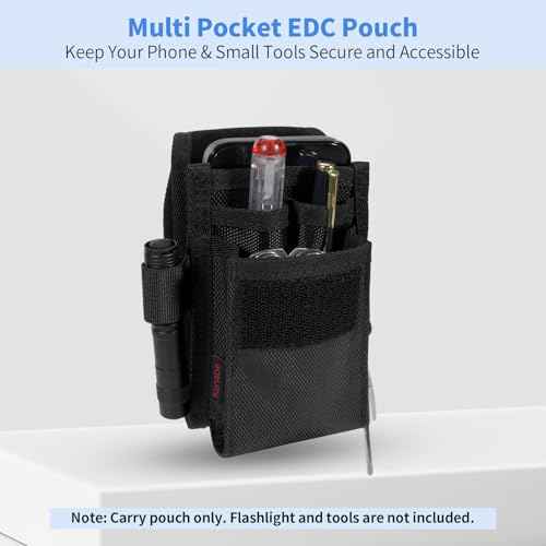 KENOBE Belt EDC Pouch, 5-Pocket Multi-Purpose Tool Holder, Multitool Holster Tactical Pouch Cell Phone Organizer for Work, Hiking, Camping, Barbecue, Rescue