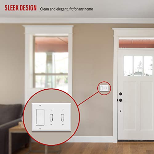 White ENERLITES 3-Gang Wall Plate with 2 Toggle & GFCI Outlets - Pack of 1