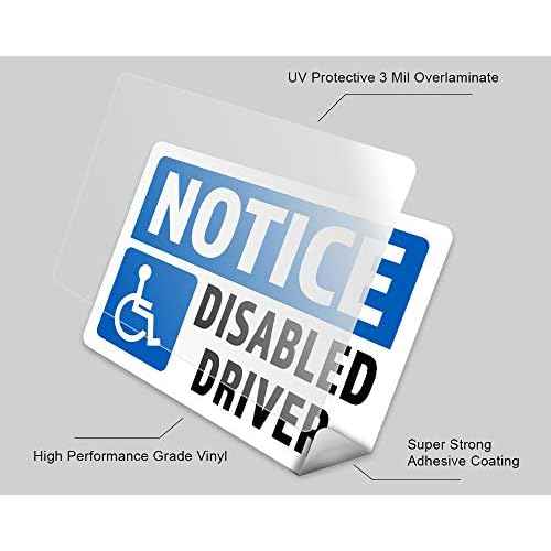 2-Pack Notice Disabled Driver Vinyl Decal Sticker | 7-Inch by 5-Inch | Premium Quality Vinyl Decal | Laminated with UV Protective Laminate | PD2737