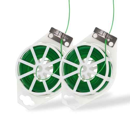 2 Pack 492FT Garden Twist Tie with Built-in Cutter, Rustproof Green Coated Plant Ties for Gardening, Flexible Reusable Tomatoes Ties Support for Indoor Outdoor Home and Office Use